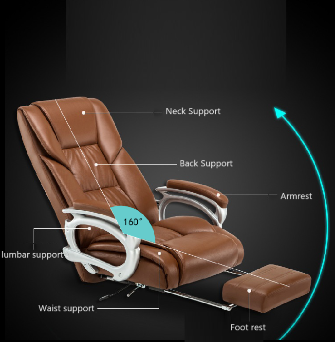 Cadeira ergonômica de couro pu com encosto alto, cadeira giratória executiva com descanso para pernas e apoio lombar, cadeira de escritório preta