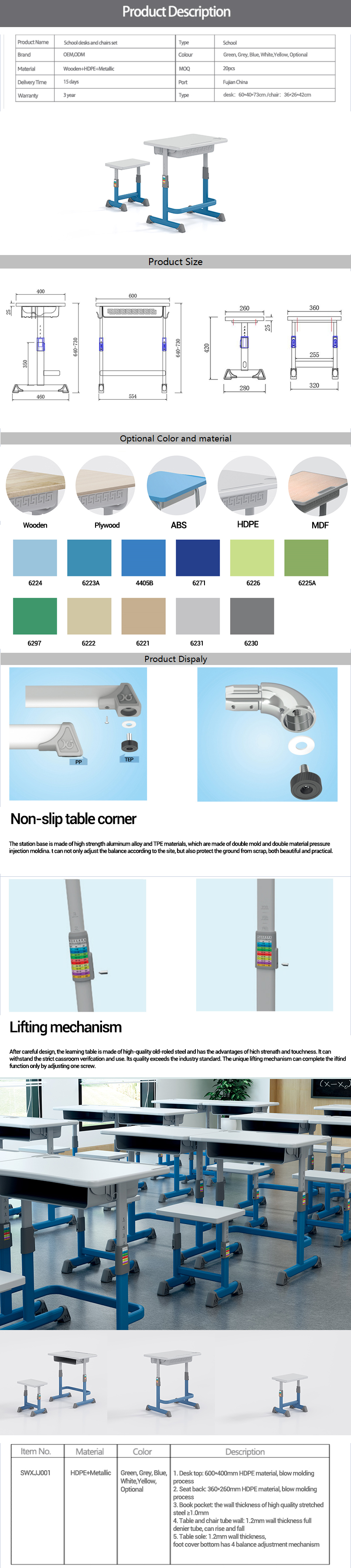 Escritorio y silla escolar para 2 personas, escritorio y silla ajustables para estudiantes, juegos personalizables, sillas apilables, juegos de aula